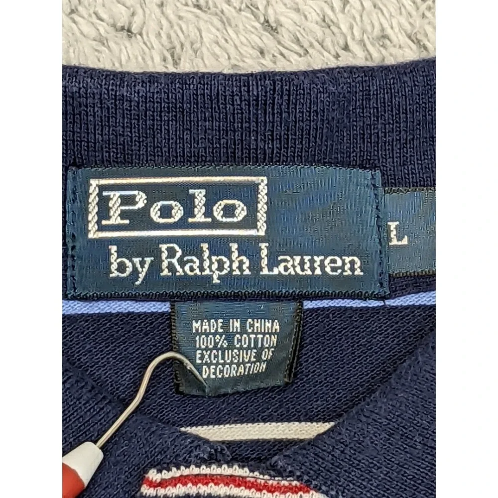 Polo Ralph Lauren Striped Polo Shirt Navy Blue Red Yellow Pony Logo Preppy Large